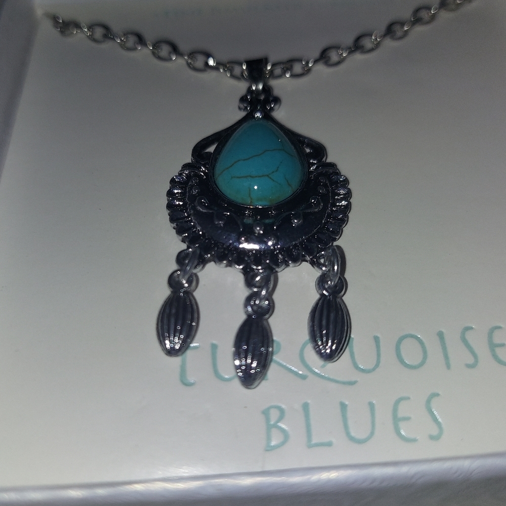 9 inch chain simulated turquoise silver plate